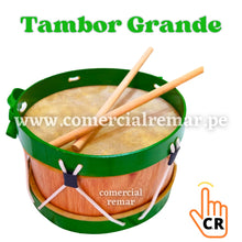 Cargar imagen en el visor de la galería, Tambor de Madera Grande 20x20x13cm con Baquetas