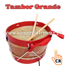 Cargar imagen en el visor de la galería, Tambor de Madera Grande 20x20x13cm con Baquetas