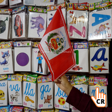 Cargar imagen en el visor de la galería, Banderas de Perú para Mano de Tela Pequeñas Con Escudo y Frase (3 Tamaños)