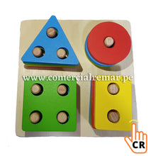 Cargar imagen en el visor de la galería, Plantado x 4 figuras geométricas para encajar didáctico de madera