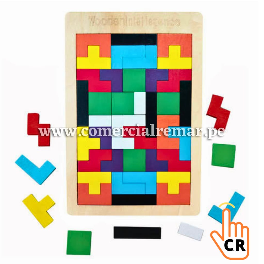 Juego Rompecabezas Cuadrado De Madera Tetris De Madera