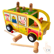 Cargar imagen en el visor de la galería, Bus Carro Didáctico de Madera con Arrastre y Juego del Martillo