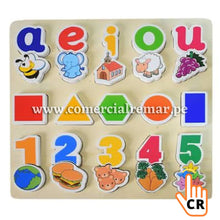 Cargar imagen en el visor de la galería, Rompecabezas de Vocales Números y Figuras Geométricas Alto Relieve Encaje