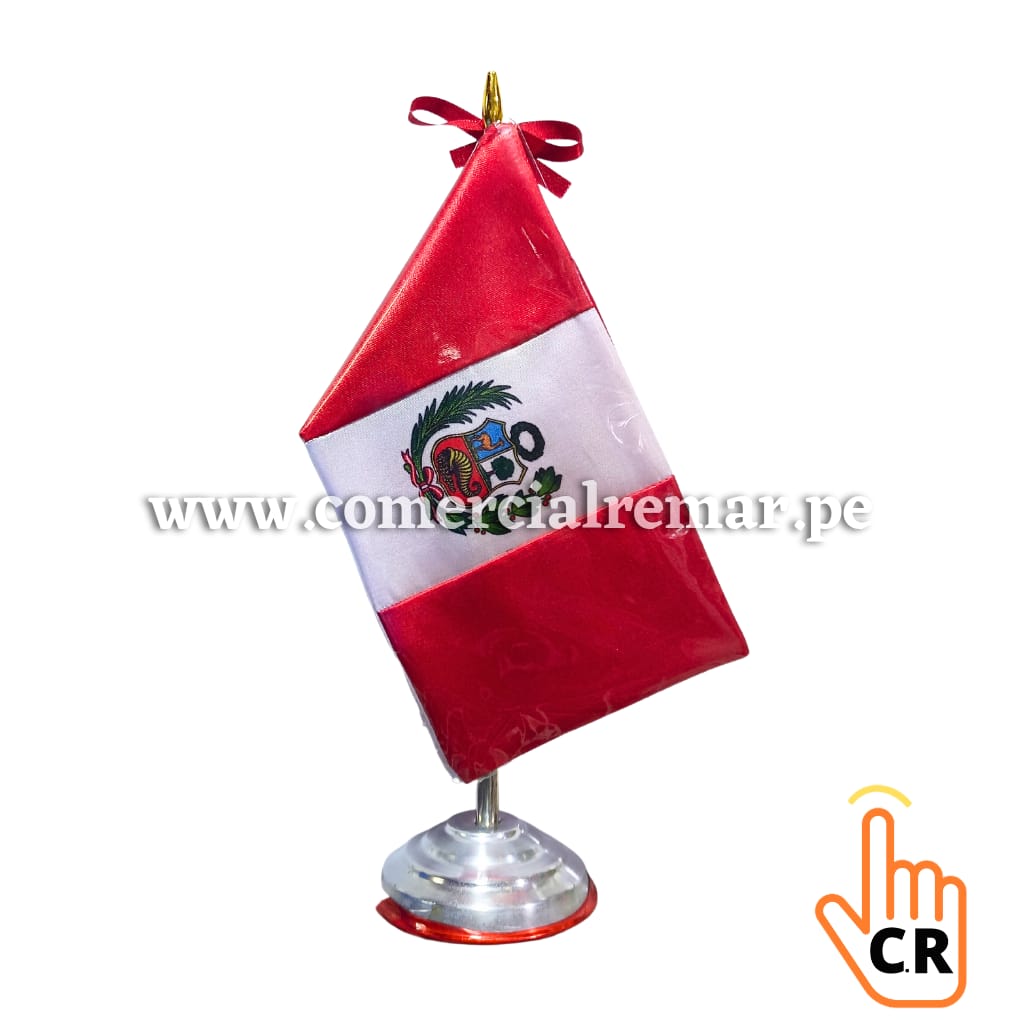 Bandera de Perú para Escritorio con Base y Asta de Aluminio