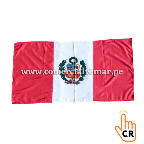 Bandera De Perú Con Escudo - Tamaño 150x90 Cm, Calidad Raso Premium, Impresión Doble Cara