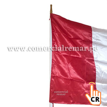 Cargar imagen en el visor de la galería, Pack Bandera de Perú Tela Raso 135x85cm Con o Sin Escudo + Asta Blanca de 215cm
