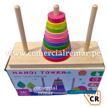Cargar imagen en el visor de la galería, Torre de Hanoi de Madera Aros Apilables
